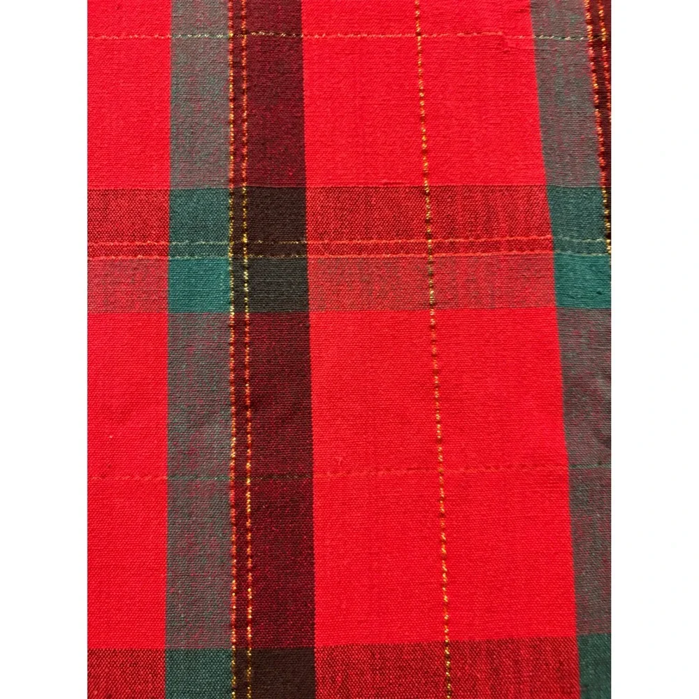 Hand Woven Plaid Tablecloth‎ Red Teal Gold Sparkle Festive Cotton  55 x 72
